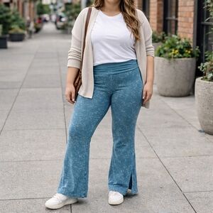 Pink by VS Cotton Modal Blend Rollover Waist Side Slit Flare Yoga Pants